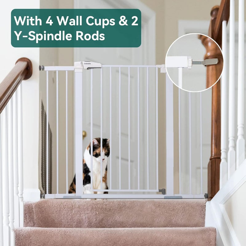 BABELIO 36" Tall Baby Gate, 29-48" Auto Close Pressure Mounted Dog Gate for Stairs, Doorways & Hallway, Protector Basics Easy Walk Thru Pet Gate, Metal Child Gate with 2*Y Spindle Rods, White - Image 4